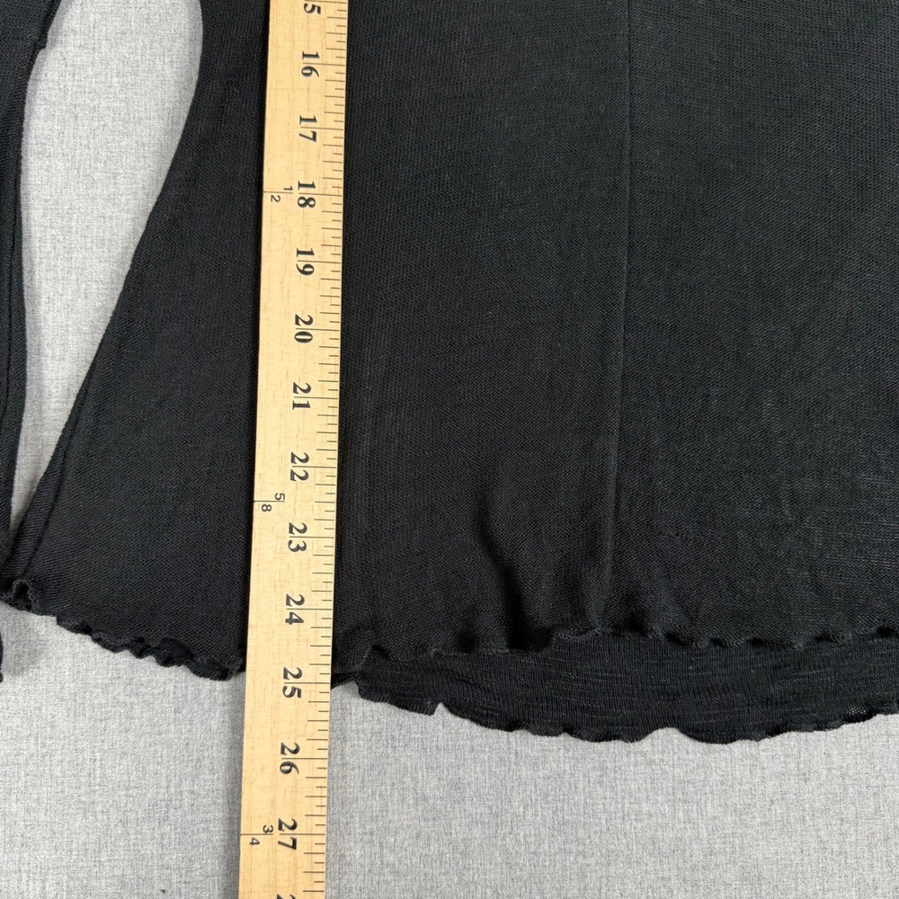 Free People Intimately Black Bell Sleeve V Neck Top Size L Boho Ruffle Hem - Picture 7 of 10